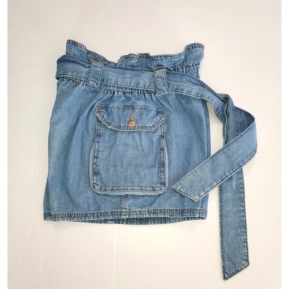 Urban Outfitters Shorts Fiona Blue Denim Belted Paper Bag Waist Sz S 1379 - Picture 7 of 11